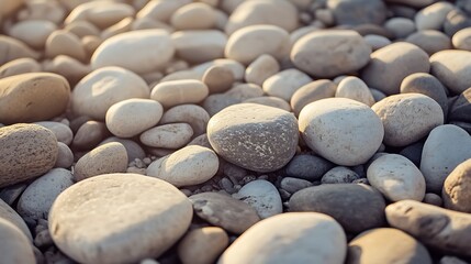 Smooth grey and white stones resting on a beach