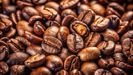 A Close-Up Macro Shot of Roasted Coffee Beans, Featuring the Rich Brown Hues and Delicate Texture of Each Bean, Capturing the Essence of a Delicious Cup of Coffee