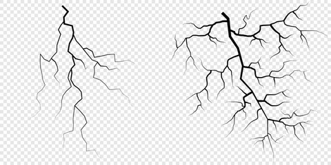 Lightning. Thunder storm realistic lightning. Bright light effects. Lightning bolt set Magic and bright light effects. Set of thunder and lightnings. Lightning energy discharge effect isolated.