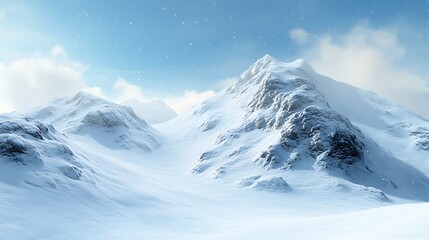 Majestic Snow Covered Mountain Peak Under a Winter Sky