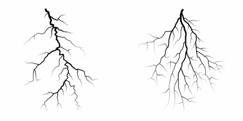 Fototapeta premium Lightning. Thunder storm realistic lightning. Bright light effects. Lightning bolt set Magic and bright light effects. Set of thunder and lightnings. Lightning energy discharge effect isolated.
