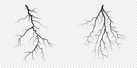 Lightning. Thunder storm realistic lightning. Bright light effects. Lightning bolt set Magic and bright light effects. Set of thunder and lightnings. Lightning energy discharge effect isolated.
