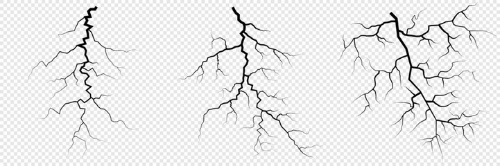 Fototapeta premium Lightning. Thunder storm realistic lightning. Bright light effects. Lightning bolt set Magic and bright light effects. Set of thunder and lightnings. Lightning energy discharge effect isolated.