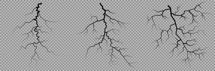 Lightning. Thunder storm realistic lightning. Bright light effects. Lightning bolt set Magic and bright light effects. Set of thunder and lightnings. Lightning energy discharge effect isolated.