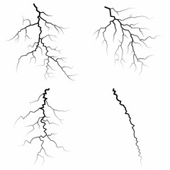 Lightning. Thunder storm realistic lightning. Bright light effects. Lightning bolt set Magic and bright light effects. Set of thunder and lightnings. Lightning energy discharge effect isolated.