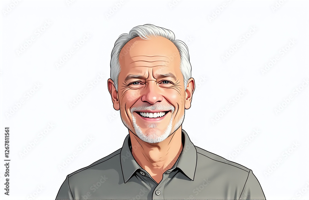 Poster a senior man is smiling and looking happy in a studio portrait with a plain white background. 00001