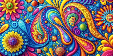 A vibrant and captivating tapestry of swirling colors and organic forms, bursting with psychedelic energy and a kaleidoscope of abstract floral patterns.