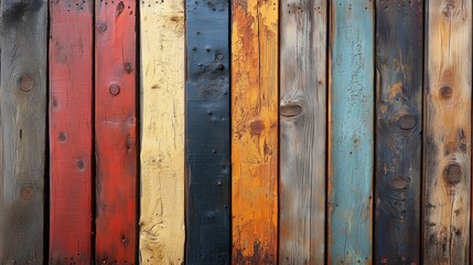 The artistic texture of colorful wooden boards