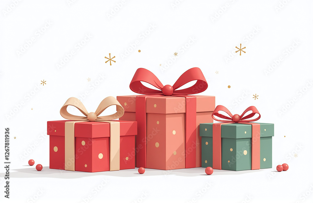 Poster a set of christmas gift boxes sits isolated on a clean and simple white photographic background show