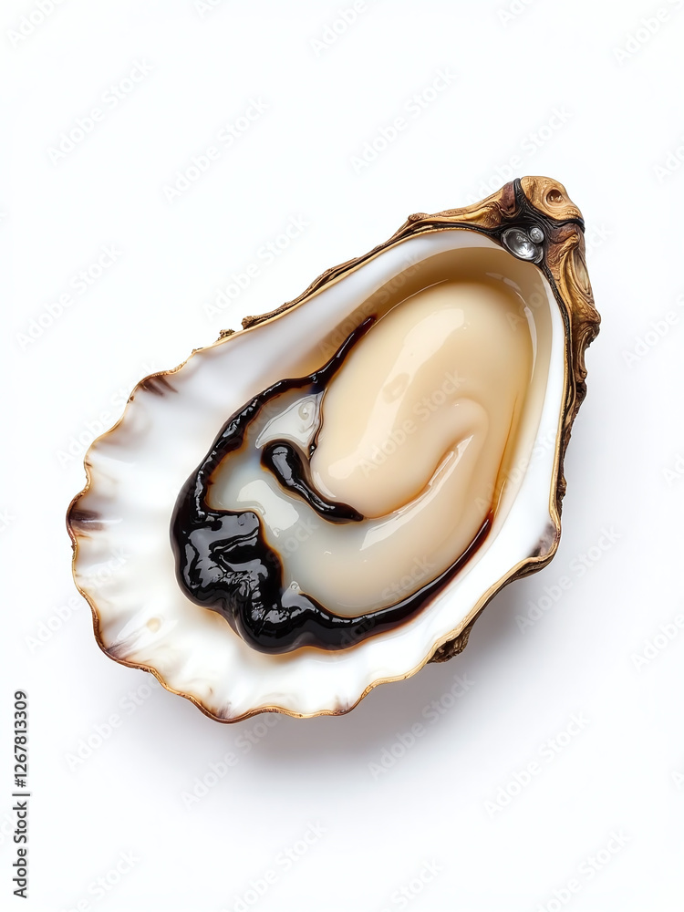 Poster a single fresh oyster is isolated against a clean and simple white background for optimal visibility