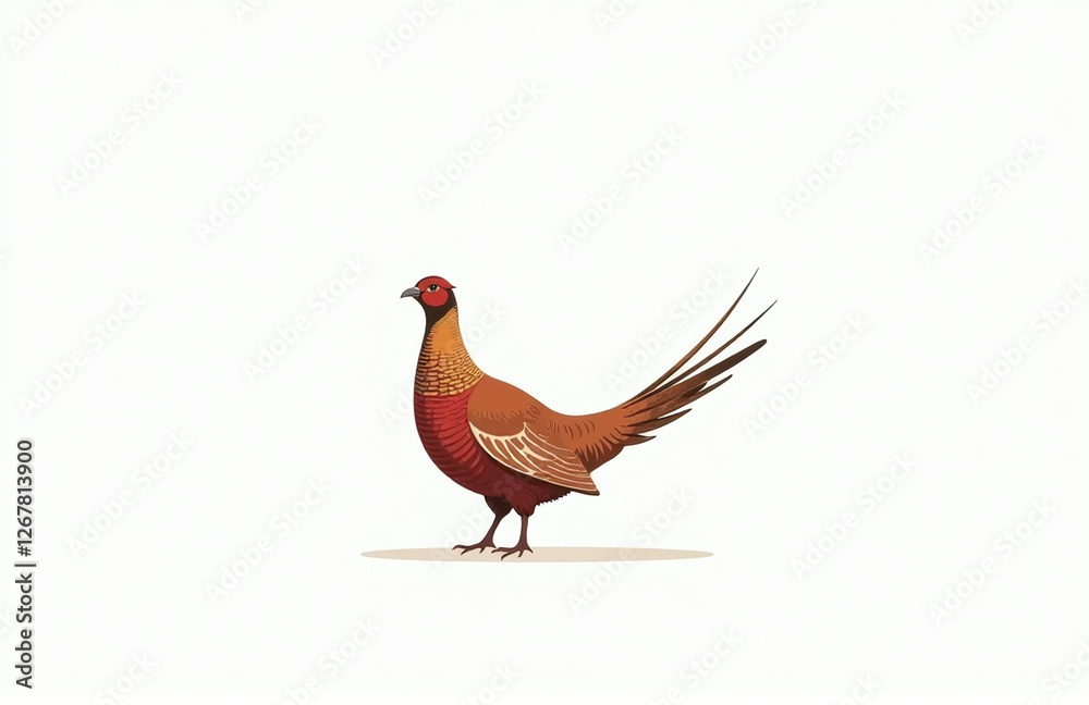 Poster a single pheasant bird stands alone in front of a clean and simple white background. 00001
