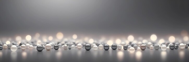 Golden and silver background with pearls on floor with bokeh light, soft focus and space for text