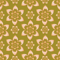Vintage seamless floral pattern. Simple pretty flowers with leaves on beige background. Modern background for textiles, packaging, designs, fashion fabric, wallpaper.