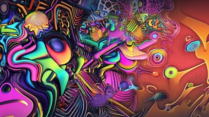 Obraz premium Vibrant abstract artwork featuring swirling shapes, bold colors, and organic forms. A psychedelic and surreal digital painting.