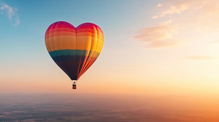 Obraz premium Glossy Rainbow Heart , Colorful heart-shaped hot air balloon at sunset.