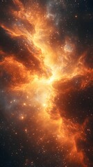 Naklejka premium Breathtaking and Spectacular Closeup View of a Shimmering Celestial Body Radiating Vibrant Orange Light in a Dark Cosmic Background