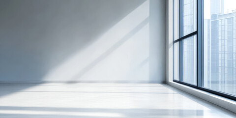 Obraz premium Bright, empty interior space with large windows and sunlight in a modern building