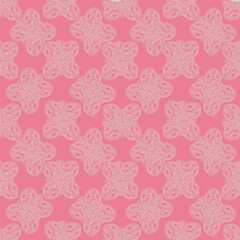 Vintage seamless floral pattern. Liberty style background of small coral pink flowers. Small flowers scattered over a beige background. Stock vector for printing on surfaces. Realistic plant flowers.
