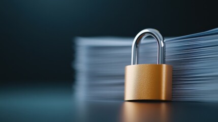 Naklejka premium Padlock Securing Stack of Documents