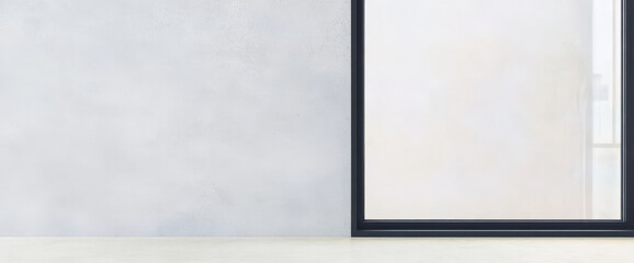 Fototapeta premium Modern interior with large window and minimalist design in bright space