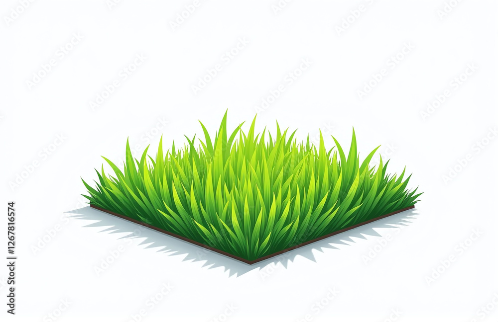 Poster A Small Square Of Vibrant Green Grass Is Isolated Against A Pure White Background With Plenty Of Empty Space Surrounding It. 00001
