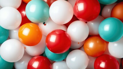 A breathtaking close-up shot of a colorful array of balloons evokes feelings of joy and festivity, perfect for showcasing the excitement of celebrations and parties.