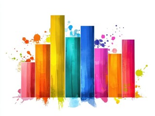 Fototapeta premium Vibrant abstract bar chart design with colorful paint splashes.