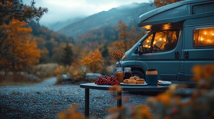 Autumn RV Picnic in Mountains