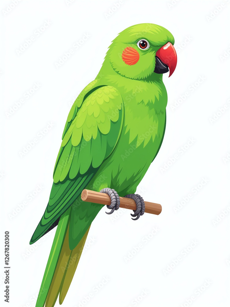 Poster a vibrant green parrot is isolated against a clean white background in this simple yet striking port