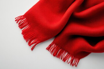 red Scarf with Fringe on White Background