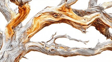 Twisted desert tree branches, white background, nature texture