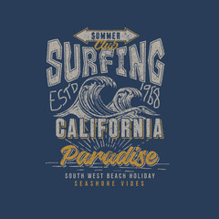 Fototapeta premium Vintage Surfing Club California paradise summer beach graphic print