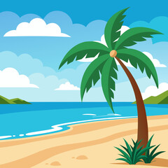 Stunning Tropical Beach Landscape with Palm Tree Vector Art