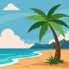 Stunning Tropical Beach Landscape with Palm Tree Vector Art