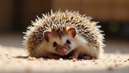 Hedgehog exploring on sandy ground