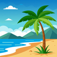 Obraz premium Stunning Tropical Beach Landscape with Palm Tree Vector Art
