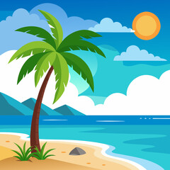 tropical beach with palm trees and sea