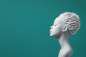 elegant white bust against a teal background