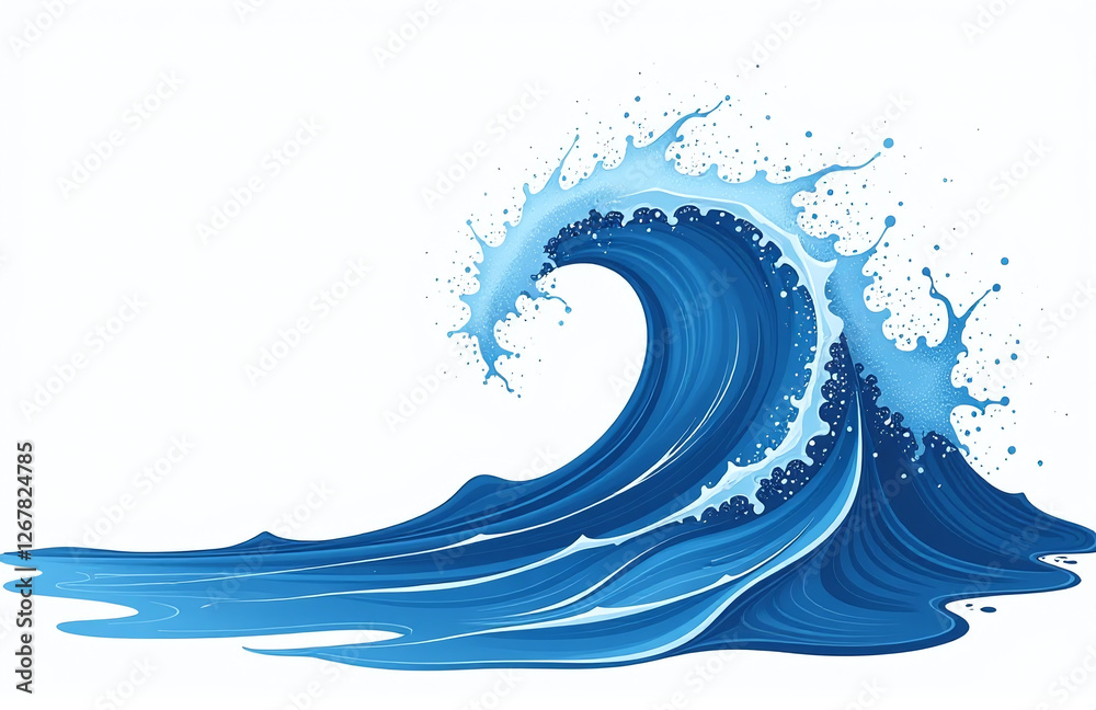 Poster blue navy water with an abstract wave splash and explosion isolated on a simple white background. 00