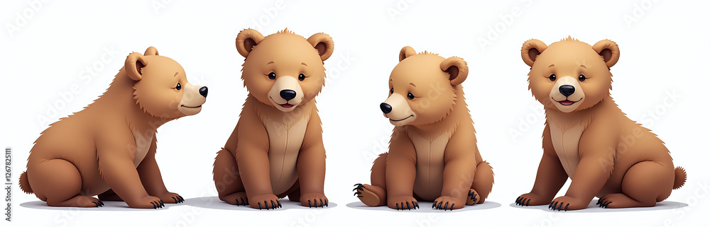 Poster brown bear cubs in transparent isolation against a clean white background for clear visual represent