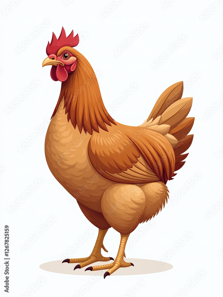 Aufkleber brown farm chickens stand alone as birds isolated against a plain white background in simple illustr