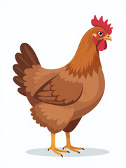 Fototapeta premium Brown Farm Chickens Stand Alone As Birds Isolated Against A Plain White Background In Simple Illustration Style. 00002