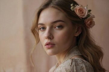 A 22-year-old woman with porcelain skin and delicate features.