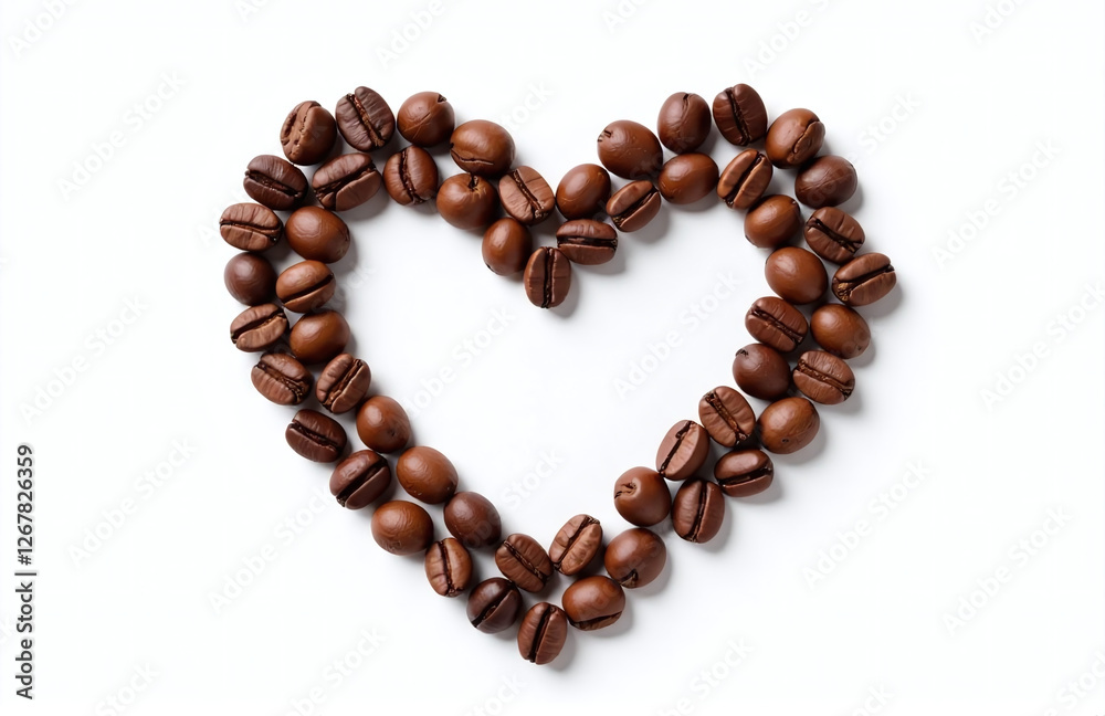 Poster Coffee Beans In Heart Shape Are Neatly Arranged On A Pure White Background With No Distractions Or Clutter Present. 00001