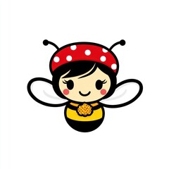 Cute bee girl cartoon, isolated, happy, children's book illustration