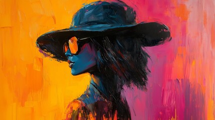 Oil painting portrait of a girl wearing a hat