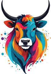 Colorful Ox Head vector design, Ox logo and icon Design, Ox vector design