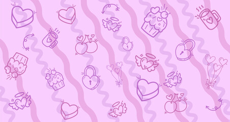 Background seamless pattern with whimsical romantic valentine element abstract for background for Valentine’s Day backdrop, card, banner, wallpaper, wrapping, print.