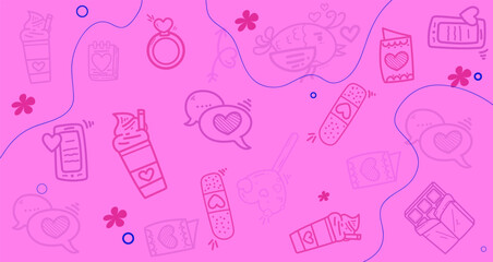 Background seamless pattern with whimsical romantic valentine element abstract for background for Valentine’s Day backdrop, card, banner, wallpaper, wrapping, print.