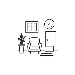 waiting room line art isolated on white background 

